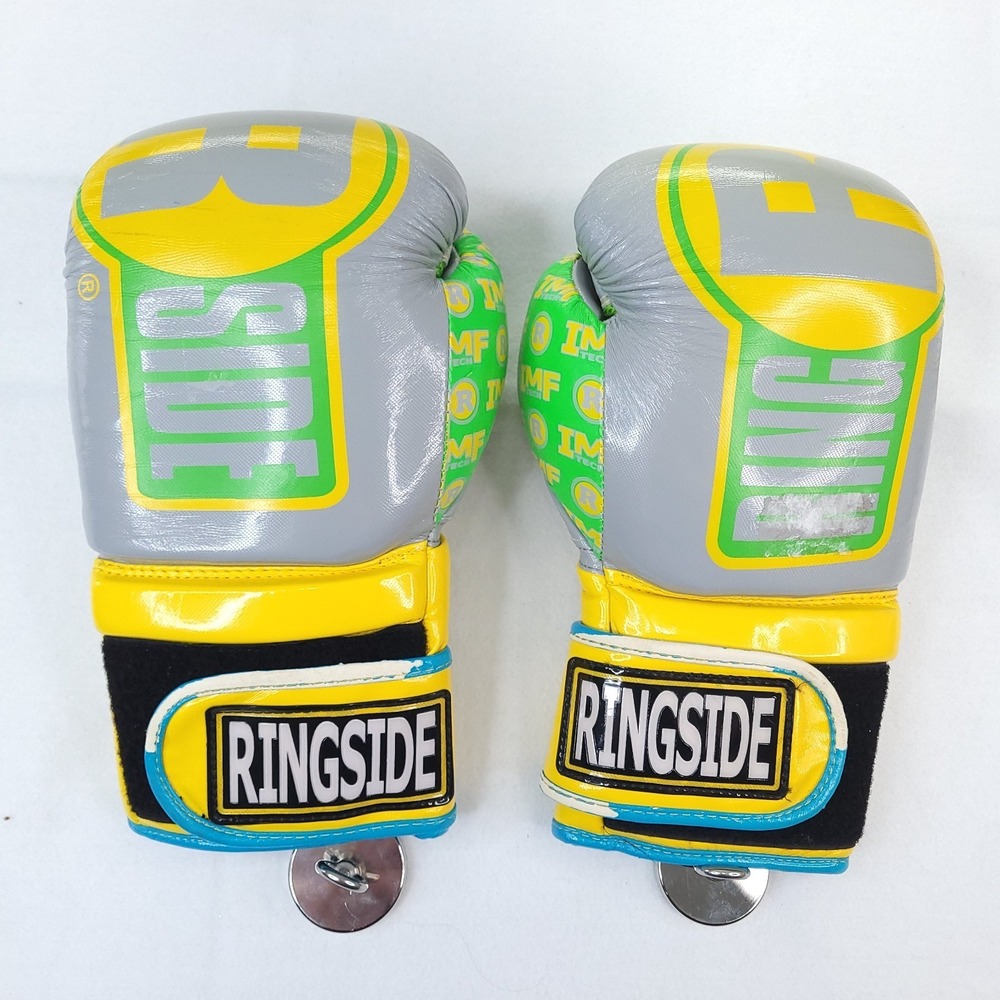 Ringside Apex Bag Gloves Adult L/XL Silver Yellow Green FTG1 Boxing Kickboxing